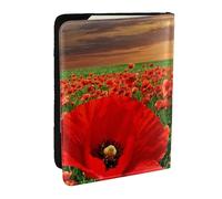 Wykjtwo Champ de Coquelicots au Coucher du Soleil, Porte-Passeport Portefeuille de Voyage en Cuir PU Étui pour Passeport Couvre-Passeport 6,5 po