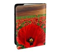 Wykjtwo Champ De Coquelicots Coucher De Soleil Champ De Belles Fleurs, Porte-Passeport Portefeuille de Voyage en Cuir PU Étui pour Passeport Couvre-Passeport 6,5 po