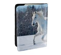 Wykjtwo Cheval Blanc en Hiver, Porte-Passeport Portefeuille de Voyage en Cuir PU Étui pour Passeport Couvre-Passeport 6,5 po