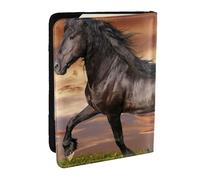 Wykjtwo Cheval Courant dans la Prairie, Porte-Passeport Portefeuille de Voyage en Cuir PU Étui pour Passeport Couvre-Passeport 6,5 po