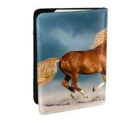 Wykjtwo Cheval de Course Rouge, Porte-Passeport Portefeuille de Voyage en Cuir PU Étui pour Passeport Couvre-Passeport 6,5 po