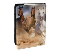 Wykjtwo Cheval Sauvage Courant Contre la tempête de Sable, Porte-Passeport Portefeuille de Voyage en Cuir PU Étui pour Passeport Couvre-Passeport 6,5 po