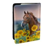 Wykjtwo Cheval Tournesol Jaune imprimé, Porte-Passeport Portefeuille de Voyage en Cuir PU Étui pour Passeport Couvre-Passeport 6,5 po