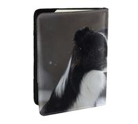 Wykjtwo Chien Border Collie Taché De Neige, Porte-Passeport Portefeuille de Voyage en Cuir PU Étui pour Passeport Couvre-Passeport 6,5 po
