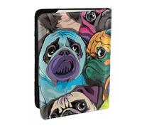 Wykjtwo Chien Carlin drôle de Dessin animé, Porte-Passeport Portefeuille de Voyage en Cuir PU Étui pour Passeport Couvre-Passeport 6,5 po