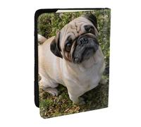 Wykjtwo Chien Carlin Noir et Blanc, Porte-Passeport Portefeuille de Voyage en Cuir PU Étui pour Passeport Couvre-Passeport 6,5 po