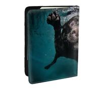 Wykjtwo Chien Labrador Retriever Noir nageant, Porte-Passeport Portefeuille de Voyage en Cuir PU Étui pour Passeport Couvre-Passeport 6,5 po