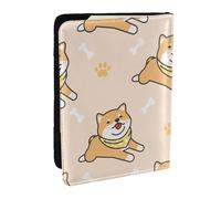 Wykjtwo Chien Mignon Shiba Inu, Porte-Passeport Portefeuille de Voyage en Cuir PU Étui pour Passeport Couvre-Passeport 6,5 po
