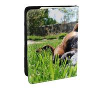 Wykjtwo Chiens Boxer Animaux d'herbe Verte Chiens de pelouse, Porte-Passeport Portefeuille de Voyage en Cuir PU Étui pour Passeport Couvre-Passeport 6,5 po