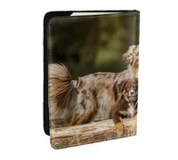 Wykjtwo Chiens de Berger australiens Chiens australiens Bruns, Porte-Passeport Portefeuille de Voyage en Cuir PU Étui pour Passeport Couvre-Passeport 6,5 po