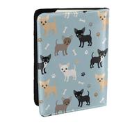 Wykjtwo Chihuahua Chiens Bleu, Porte-Passeport Portefeuille de Voyage en Cuir PU Étui pour Passeport Couvre-Passeport 6,5 po
