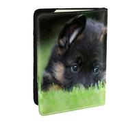 Wykjtwo Chiot Berger Allemand Animaux de Compagnie Pelouse Bokeh Chiens, Porte-Passeport Portefeuille de Voyage en Cuir PU Étui pour Passeport Couvre-Passeport 6,5 po