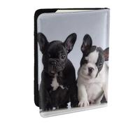 Wykjtwo Chiots bouledogues français Mignons, Porte-Passeport Portefeuille de Voyage en Cuir PU Étui pour Passeport Couvre-Passeport 6,5 po
