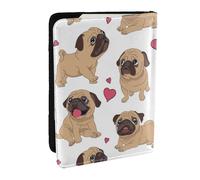 Wykjtwo Chiots carlins drôles de Dessin animé, Porte-Passeport Portefeuille de Voyage en Cuir PU Étui pour Passeport Couvre-Passeport 6,5 po