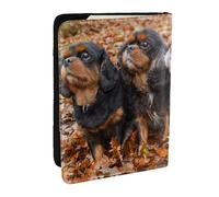 Wykjtwo Chiots d'automne Cavalier King Charles Spaniel, Porte-Passeport Portefeuille de Voyage en Cuir PU Étui pour Passeport Couvre-Passeport 6,5 po