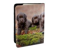 Wykjtwo Chiots Labrador Famille de Petits Chiots Bruns, Porte-Passeport Portefeuille de Voyage en Cuir PU Étui pour Passeport Couvre-Passeport 6,5 po