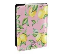 Wykjtwo Citron Jaune sur Fond Rose, Porte-Passeport Portefeuille de Voyage en Cuir PU Étui pour Passeport Couvre-Passeport 6,5 po