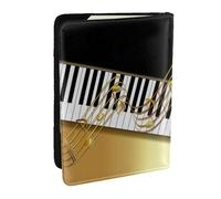Wykjtwo Clé de Piano élégante Notes d'or Noir, Porte-Passeport Portefeuille de Voyage en Cuir PU Étui pour Passeport Couvre-Passeport 6,5 po