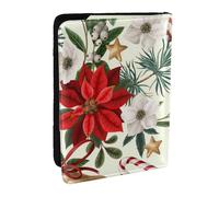 Wykjtwo Cloche de Noël Florale Poinsettia de Noël, Porte-Passeport Portefeuille de Voyage en Cuir PU Étui pour Passeport Couvre-Passeport 6,5 po