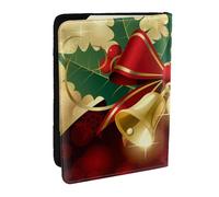 Wykjtwo Cloches d'or de Ruban Rouge de Noël, Porte-Passeport Portefeuille de Voyage en Cuir PU Étui pour Passeport Couvre-Passeport 6,5 po