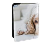 Wykjtwo Cocker Spaniel Épagneul Brun Chiens Tristes Chiens Animaux, Porte-Passeport Portefeuille de Voyage en Cuir PU Étui pour Passeport Couvre-Passeport 6,5 po