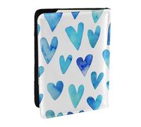 Wykjtwo Coeur Bleu Élégant Romantique Unique, Porte-Passeport Portefeuille de Voyage en Cuir PU Étui pour Passeport Couvre-Passeport 6,5 po