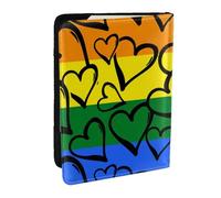 Wykjtwo Coeurs colorés Arc-en-Ciel de la Gay Pride, Porte-Passeport Portefeuille de Voyage en Cuir PU Étui pour Passeport Couvre-Passeport 6,5 po
