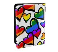 Wykjtwo Coeurs colorés Arc-en-Ciel imprimés, Porte-Passeport Portefeuille de Voyage en Cuir PU Étui pour Passeport Couvre-Passeport 6,5 po