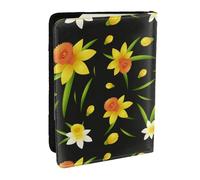 Wykjtwo Conception De Fond Transparente avec des Fleurs De Jonquille, Porte-Passeport Portefeuille de Voyage en Cuir PU Étui pour Passeport Couvre-Passeport 6,5 po