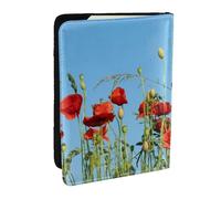 Wykjtwo Coquelicots sur Ciel Bleu, Porte-Passeport Portefeuille de Voyage en Cuir PU Étui pour Passeport Couvre-Passeport 6,5 po