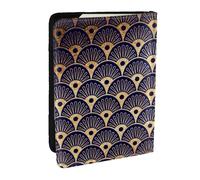 Wykjtwo Coquillages Art Déco Golden Blu Navy, Porte-Passeport Portefeuille de Voyage en Cuir PU Étui pour Passeport Couvre-Passeport 6,5 po