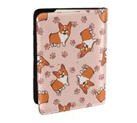 Wykjtwo Corgis de Dessin animé, Porte-Passeport Portefeuille de Voyage en Cuir PU Étui pour Passeport Couvre-Passeport 6,5 po