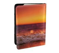 Wykjtwo Coucher de Soleil avec Vagues de mer imprimé, Porte-Passeport Portefeuille de Voyage en Cuir PU Étui pour Passeport Couvre-Passeport 6,5 po