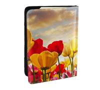 Wykjtwo Coucher De Soleil Fleur De Tulipe, Porte-Passeport Portefeuille de Voyage en Cuir PU Étui pour Passeport Couvre-Passeport 6,5 po