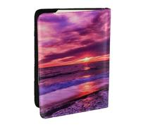 Wykjtwo Coucher de Soleil sur la Plage Rose imprimé, Porte-Passeport Portefeuille de Voyage en Cuir PU Étui pour Passeport Couvre-Passeport 6,5 po