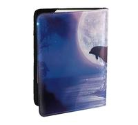 Wykjtwo Dauphin sautant sous Le Clair de Lune imprimé, Porte-Passeport Portefeuille de Voyage en Cuir PU Étui pour Passeport Couvre-Passeport 6,5 po