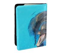 Wykjtwo Dauphins au Visage Souriant imprimé, Porte-Passeport Portefeuille de Voyage en Cuir PU Étui pour Passeport Couvre-Passeport 6,5 po