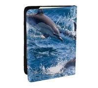 Wykjtwo Dauphins dans la mer, Porte-Passeport Portefeuille de Voyage en Cuir PU Étui pour Passeport Couvre-Passeport 6,5 po
