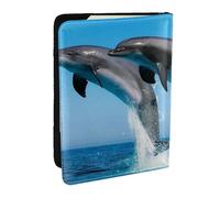 Wykjtwo Dauphins sautant en Hiver, Porte-Passeport Portefeuille de Voyage en Cuir PU Étui pour Passeport Couvre-Passeport 6,5 po