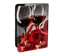Wykjtwo Décor d'amoureux romantiques de Rose Rouge et de vin, Porte-Passeport Portefeuille de Voyage en Cuir PU Étui pour Passeport Couvre-Passeport 6,5 po