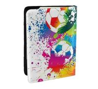 Wykjtwo des éclaboussures colorées Partout sur Le Football, Porte-Passeport Portefeuille de Voyage en Cuir PU Étui pour Passeport Couvre-Passeport 6,5 po
