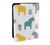 Wykjtwo Dessin animé, Cheval, et, Fleur, modèle, Porte-Passeport Portefeuille de Voyage en Cuir PU Étui pour Passeport Couvre-Passeport 6,5 po