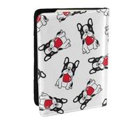 Wykjtwo Dessin animé Coeur Bouledogue français Valentine, Porte-Passeport Portefeuille de Voyage en Cuir PU Étui pour Passeport Couvre-Passeport 6,5 po