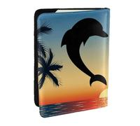 Wykjtwo Deux Dauphins sautant en Forme de Coeur, Porte-Passeport Portefeuille de Voyage en Cuir PU Étui pour Passeport Couvre-Passeport 6,5 po
