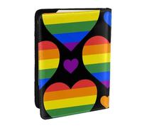 Wykjtwo Drapeau de la fierté Gay Rainbow Hearts, Porte-Passeport Portefeuille de Voyage en Cuir PU Étui pour Passeport Couvre-Passeport 6,5 po