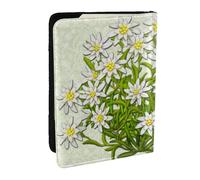 Wykjtwo Edelweiss Fleurs de Montagne suisses, Porte-Passeport Portefeuille de Voyage en Cuir PU Étui pour Passeport Couvre-Passeport 6,5 po