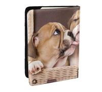 Wykjtwo Embrasser des Chiots Bouledogue Anglais, Porte-Passeport Portefeuille de Voyage en Cuir PU Étui pour Passeport Couvre-Passeport 6,5 po
