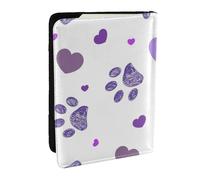 Wykjtwo Empreinte de Patte Violette avec Coeur, Porte-Passeport Portefeuille de Voyage en Cuir PU Étui pour Passeport Couvre-Passeport 6,5 po