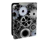 Wykjtwo Engrenage Technologie De Rendu Métallique Art Numérique, Porte-Passeport Portefeuille de Voyage en Cuir PU Étui pour Passeport Couvre-Passeport 6,5 po