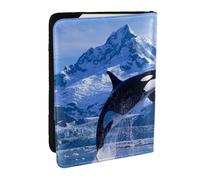 Wykjtwo Épaulards Orques Océan Mer, Porte-Passeport Portefeuille de Voyage en Cuir PU Étui pour Passeport Couvre-Passeport 6,5 po